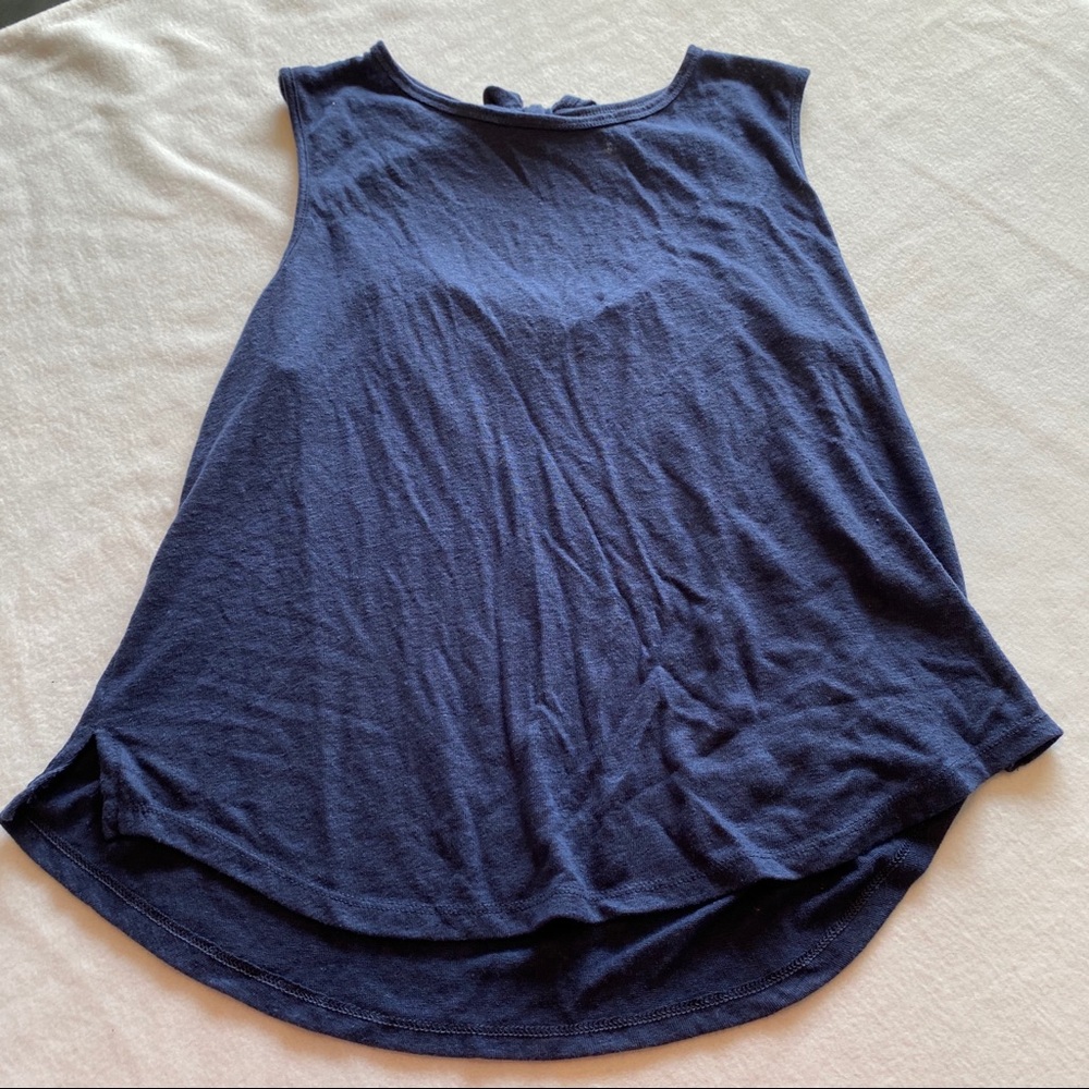 Petite Navy Tank Top with Keyhole Tie in the Back